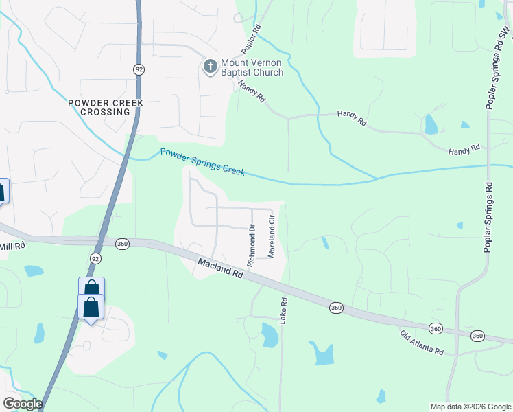 map of restaurants, bars, coffee shops, grocery stores, and more near 292 Moreland Circle in Hiram