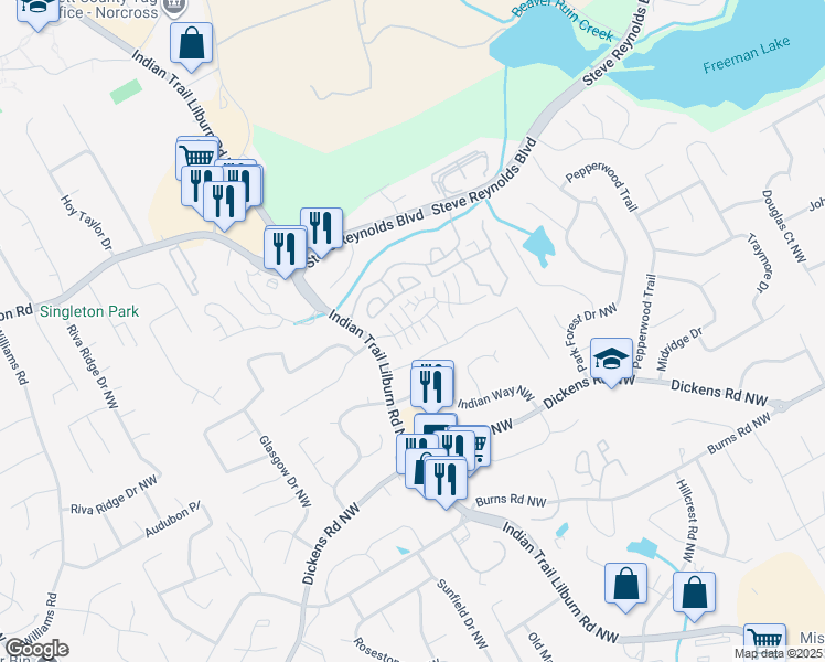 map of restaurants, bars, coffee shops, grocery stores, and more near 1036 Heathmoor Court in Norcross