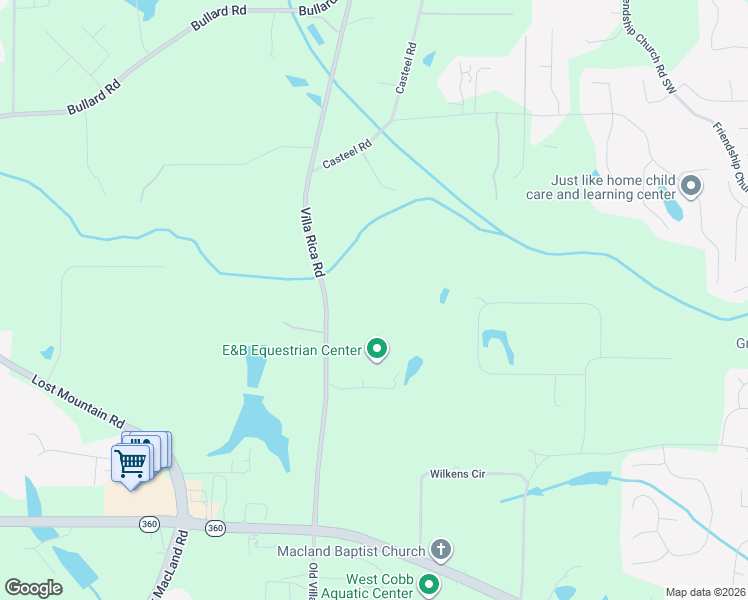 map of restaurants, bars, coffee shops, grocery stores, and more near 1801 Villa Rica Rd in Powder Springs