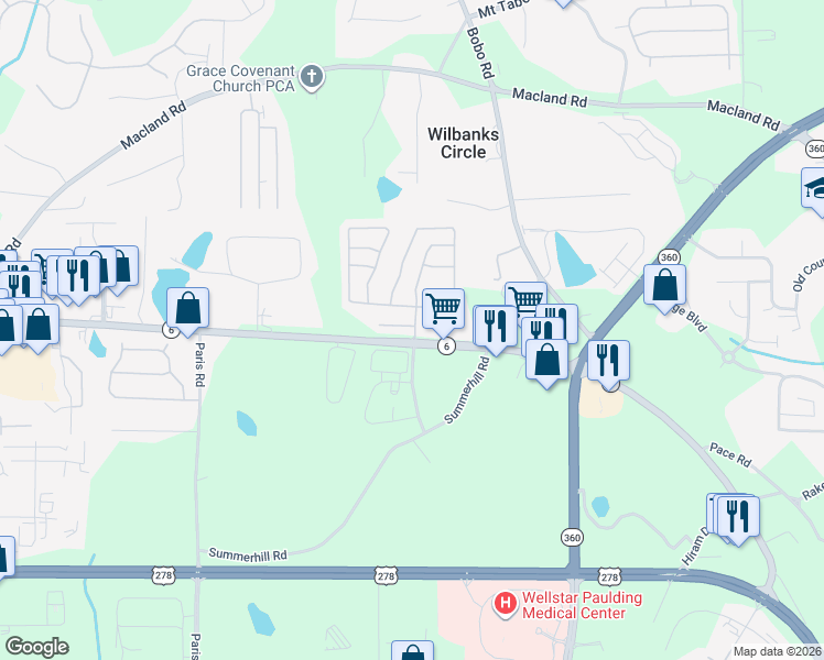map of restaurants, bars, coffee shops, grocery stores, and more near 53 Granite Court in Dallas