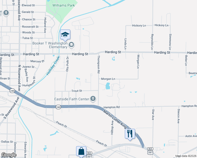 map of restaurants, bars, coffee shops, grocery stores, and more near 1200 Thompson Road in Wichita Falls