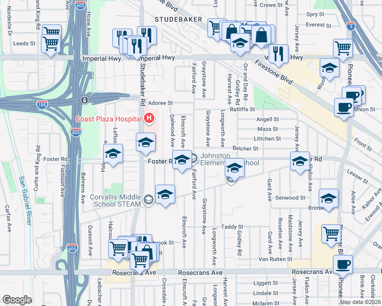 map of restaurants, bars, coffee shops, grocery stores, and more near 13311 Fairford Avenue in Norwalk