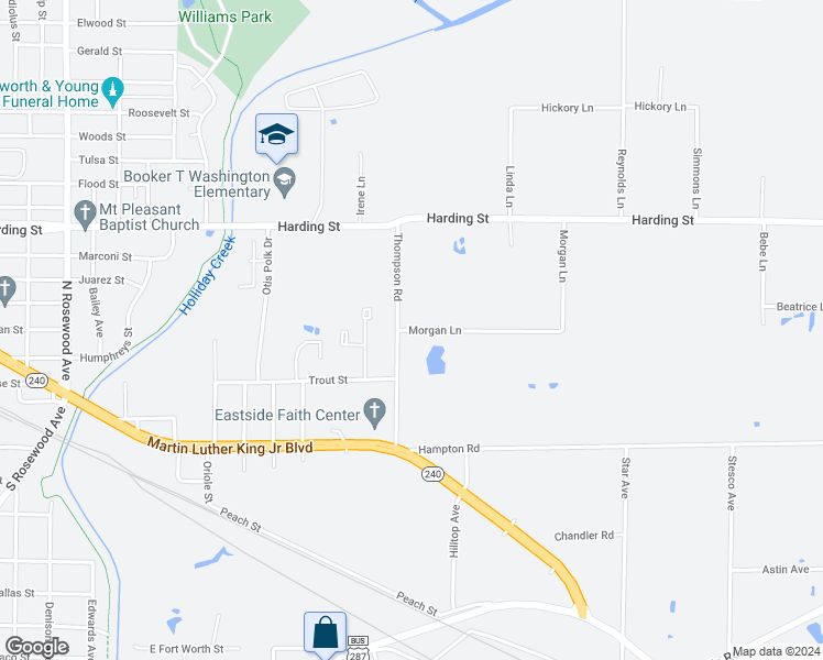 map of restaurants, bars, coffee shops, grocery stores, and more near 1410 Morgan Ln in Wichita Falls