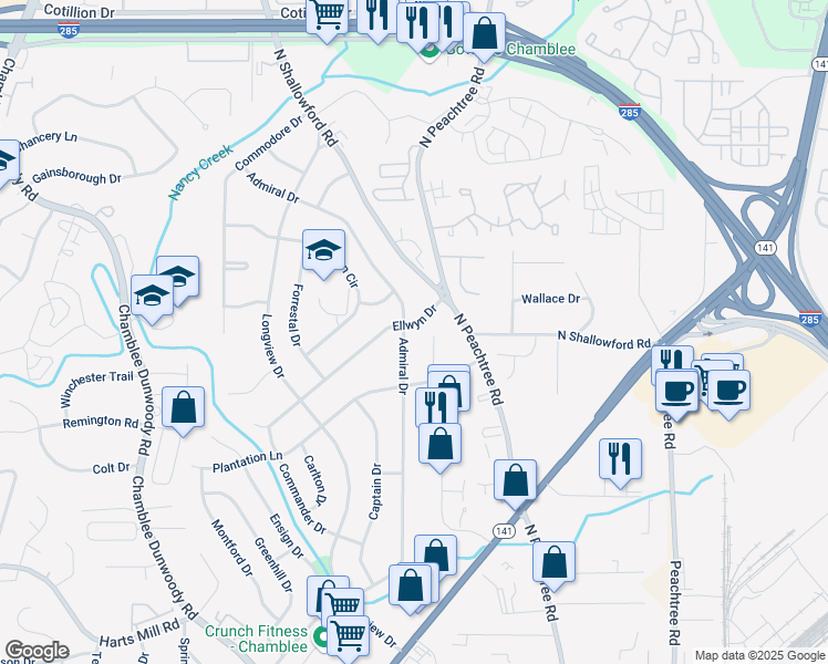 map of restaurants, bars, coffee shops, grocery stores, and more near 4003 Admiral Dr in Chamblee