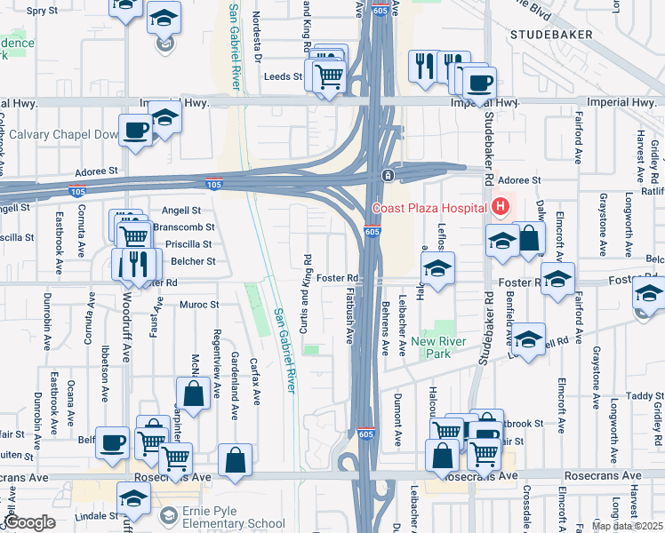 map of restaurants, bars, coffee shops, grocery stores, and more near 13312 Domart Avenue in Norwalk