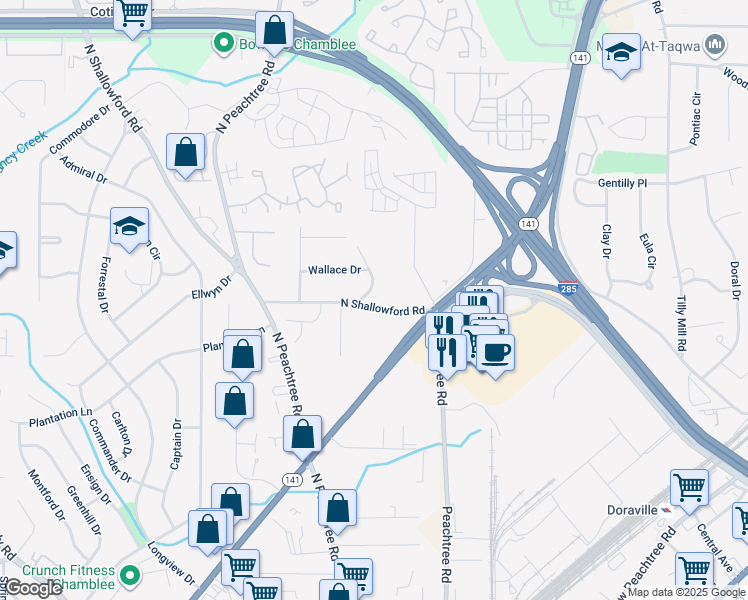 map of restaurants, bars, coffee shops, grocery stores, and more near 4015 East Johnson Circle in Chamblee