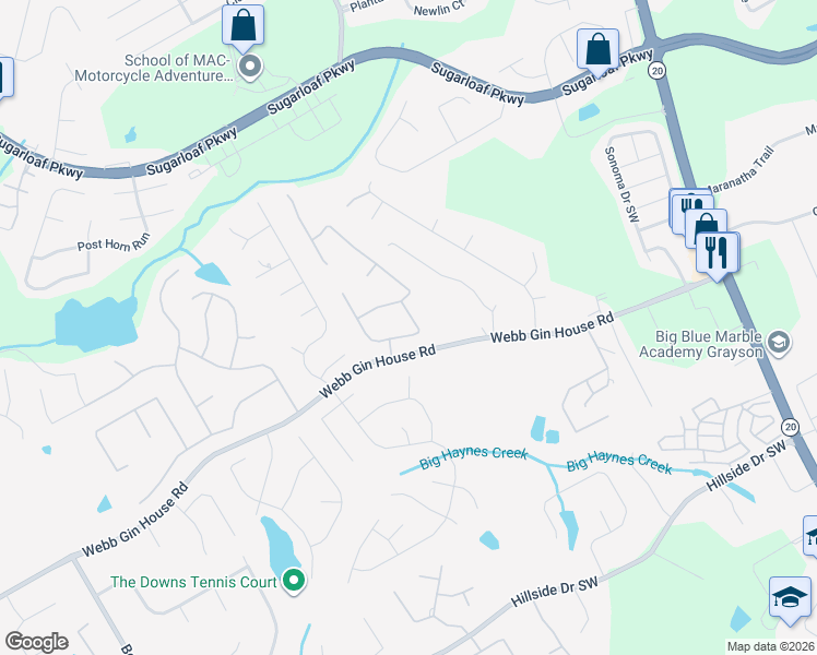 map of restaurants, bars, coffee shops, grocery stores, and more near 735 Rose Brooke Drive in Lawrenceville