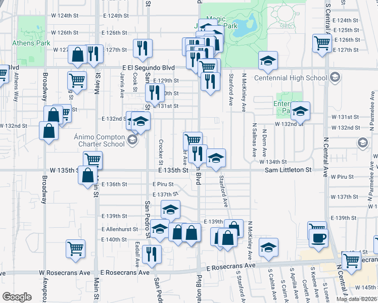map of restaurants, bars, coffee shops, grocery stores, and more near 13338 Mettler Avenue in Los Angeles
