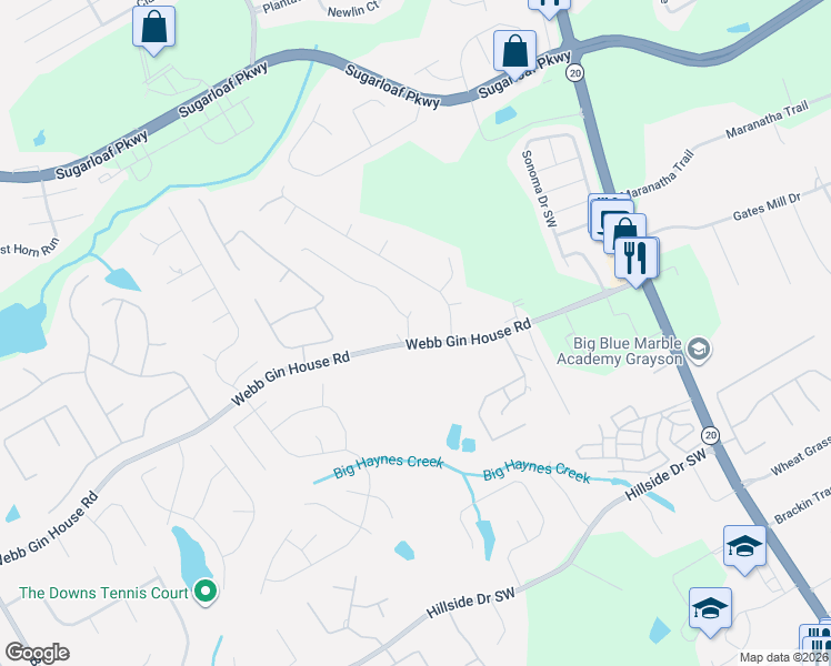 map of restaurants, bars, coffee shops, grocery stores, and more near 1461 Marthas Court in Lawrenceville