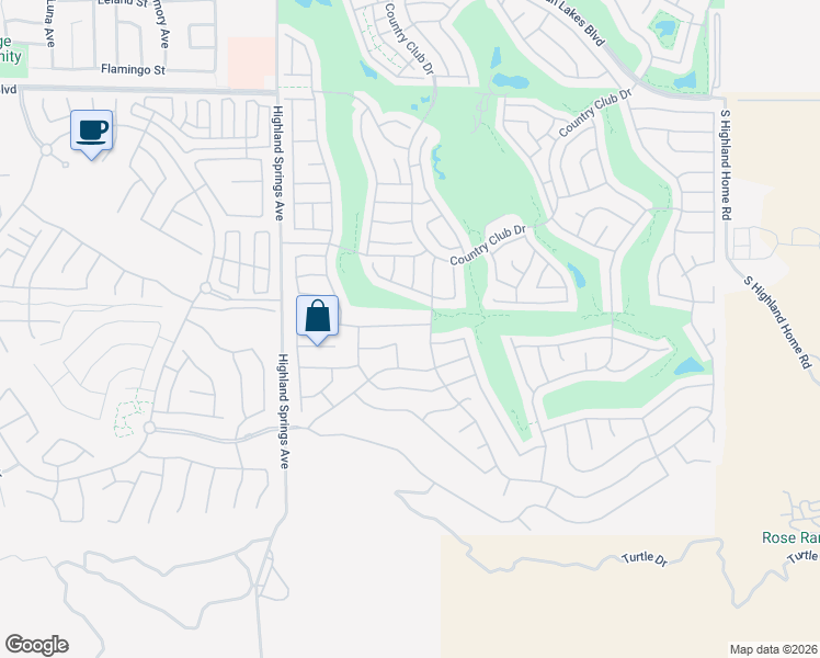 map of restaurants, bars, coffee shops, grocery stores, and more near 5950 Turnberry Drive in Banning