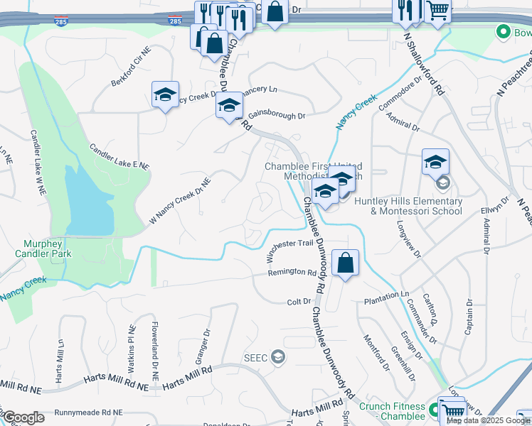 map of restaurants, bars, coffee shops, grocery stores, and more near 4204 D Youville Trace in Chamblee