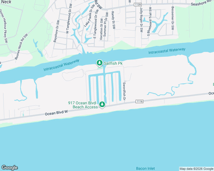 map of restaurants, bars, coffee shops, grocery stores, and more near 137 Tuna Drive in Holden Beach