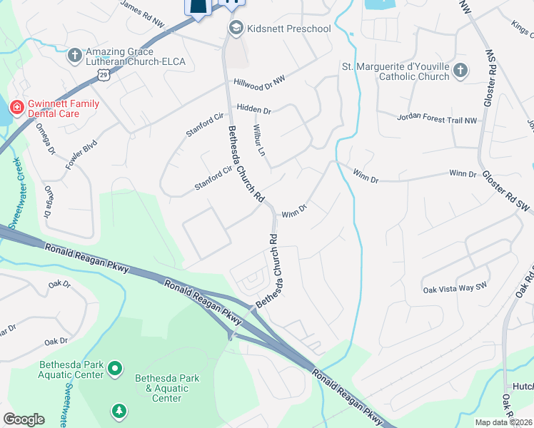 map of restaurants, bars, coffee shops, grocery stores, and more near 71 Bethesda Church Road in Lawrenceville