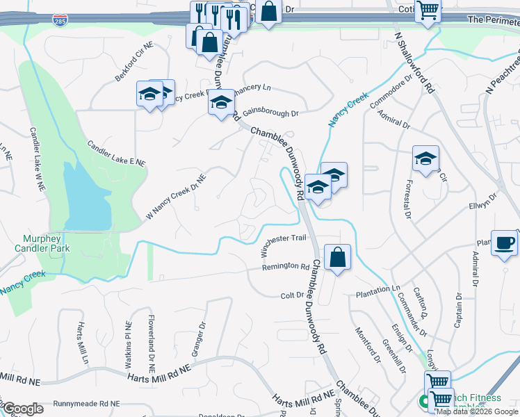 map of restaurants, bars, coffee shops, grocery stores, and more near 4204 D'Youville Trace in Chamblee