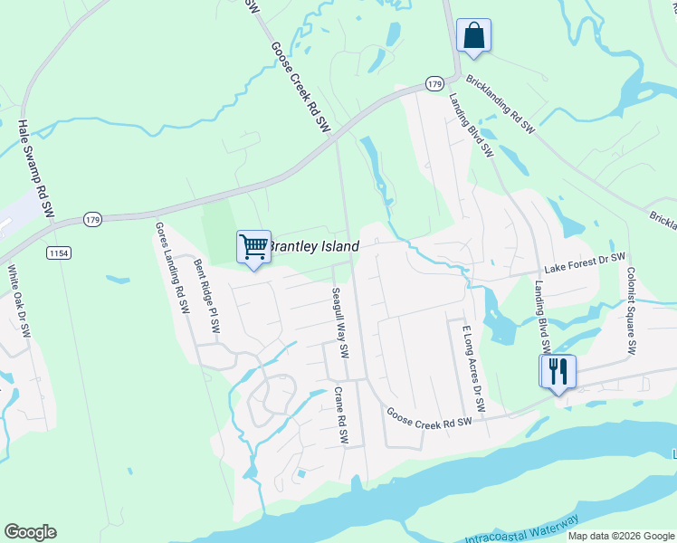 map of restaurants, bars, coffee shops, grocery stores, and more near 1605 Seagull Way Southwest in Ocean Isle Beach