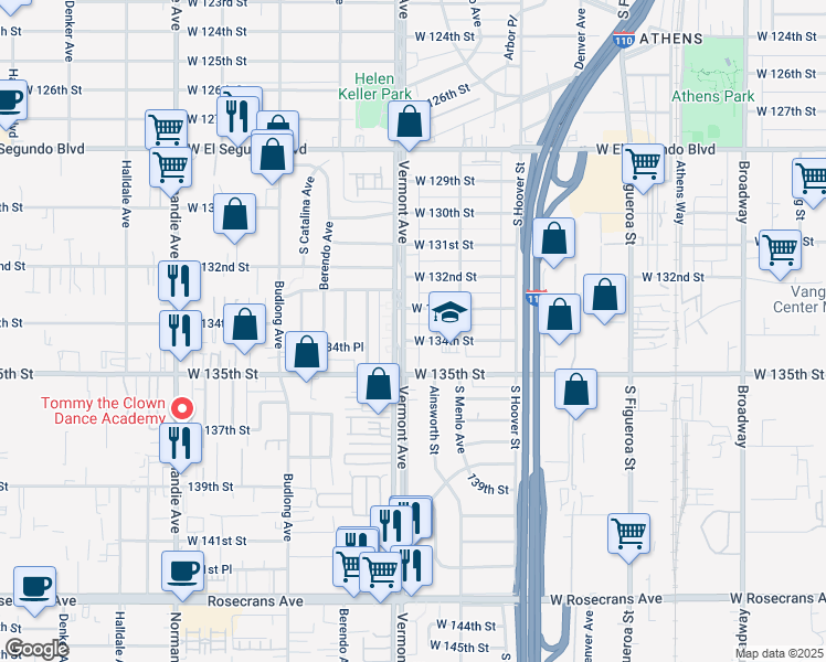 map of restaurants, bars, coffee shops, grocery stores, and more near 13324 Vermont Avenue in Gardena