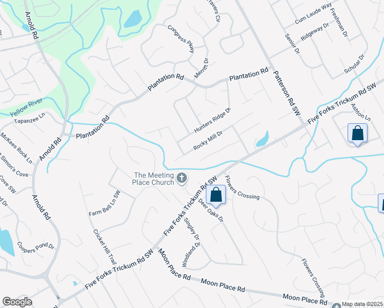 map of restaurants, bars, coffee shops, grocery stores, and more near 2140 Rocky Mill Drive in Lawrenceville