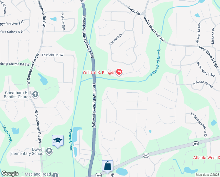 map of restaurants, bars, coffee shops, grocery stores, and more near 1750 Clayhill Pointe Southwest in Marietta