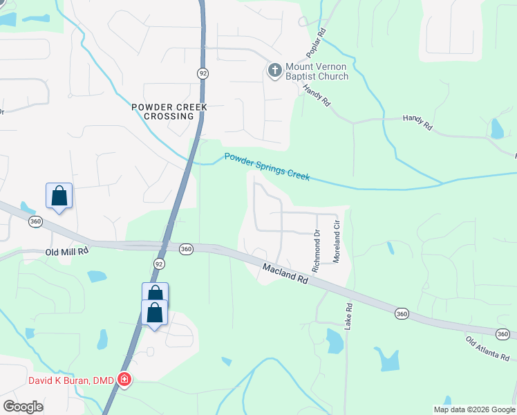 map of restaurants, bars, coffee shops, grocery stores, and more near 178 Christopher Drive in Hiram