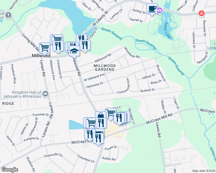 map of restaurants, bars, coffee shops, grocery stores, and more near 2 Emru Court in Sumter