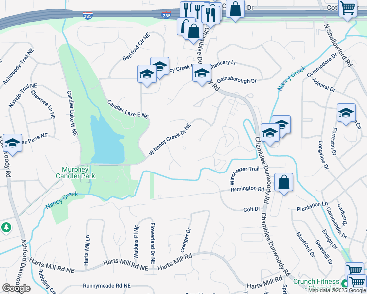 map of restaurants, bars, coffee shops, grocery stores, and more near 3982 Battleford Court in Atlanta