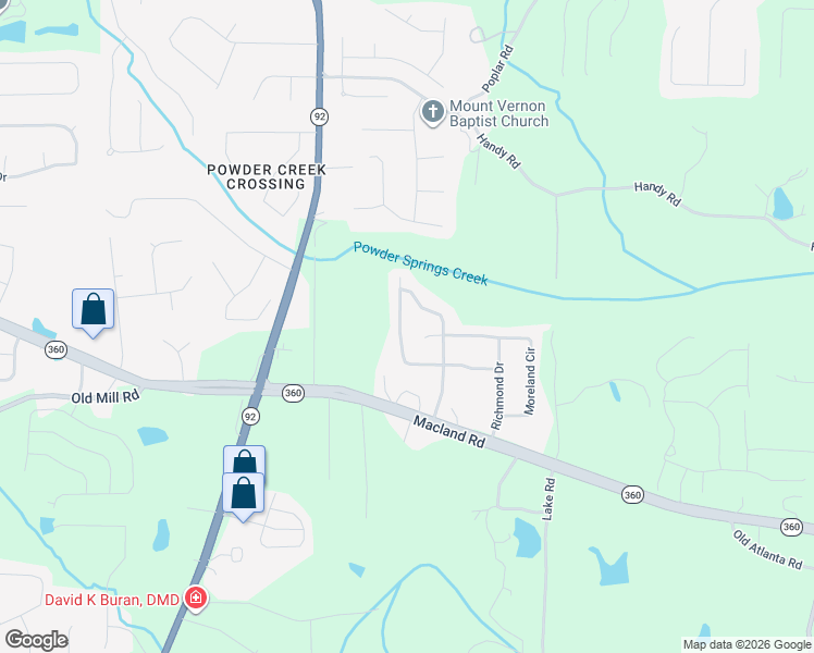 map of restaurants, bars, coffee shops, grocery stores, and more near 178 Christopher Drive in Hiram