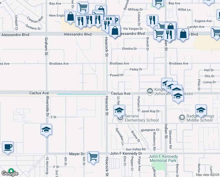 map of restaurants, bars, coffee shops, grocery stores, and more near in Riverside County