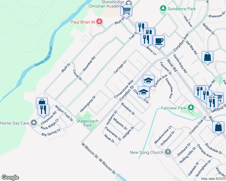 map of restaurants, bars, coffee shops, grocery stores, and more near 2151 Bowdoin Street in Corona