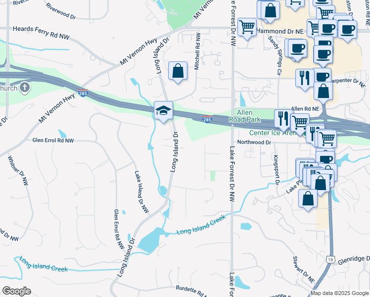 map of restaurants, bars, coffee shops, grocery stores, and more near 5757 Long Island Dr in Atlanta