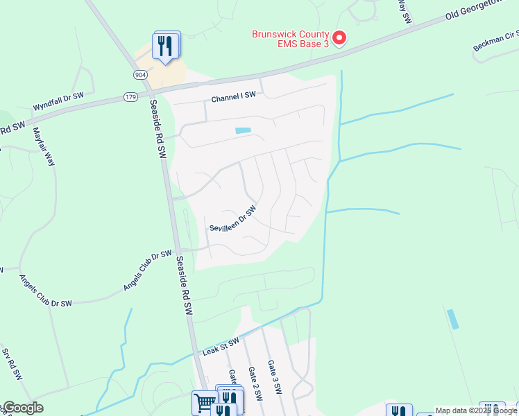 map of restaurants, bars, coffee shops, grocery stores, and more near 7078 Sevilleen Street Southwest in Ocean Isle Beach