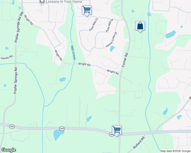 map of restaurants, bars, coffee shops, grocery stores, and more near 5351 Barlow Pass Southwest in Powder Springs