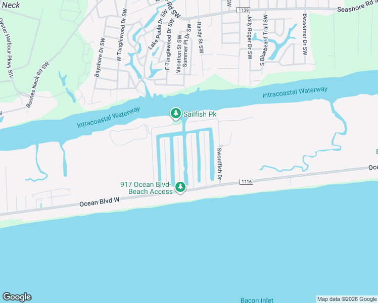 map of restaurants, bars, coffee shops, grocery stores, and more near 137 Tuna Dr in Holden Beach