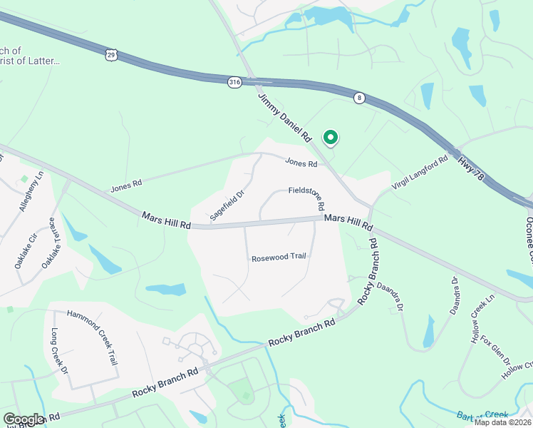 map of restaurants, bars, coffee shops, grocery stores, and more near 2940 Mars Hill Road in Watkinsville