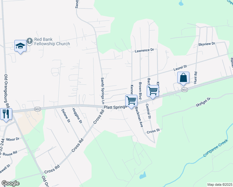 map of restaurants, bars, coffee shops, grocery stores, and more near 5150 Platt Springs Road in Lexington