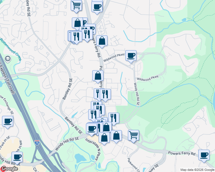 map of restaurants, bars, coffee shops, grocery stores, and more near in Cobb County