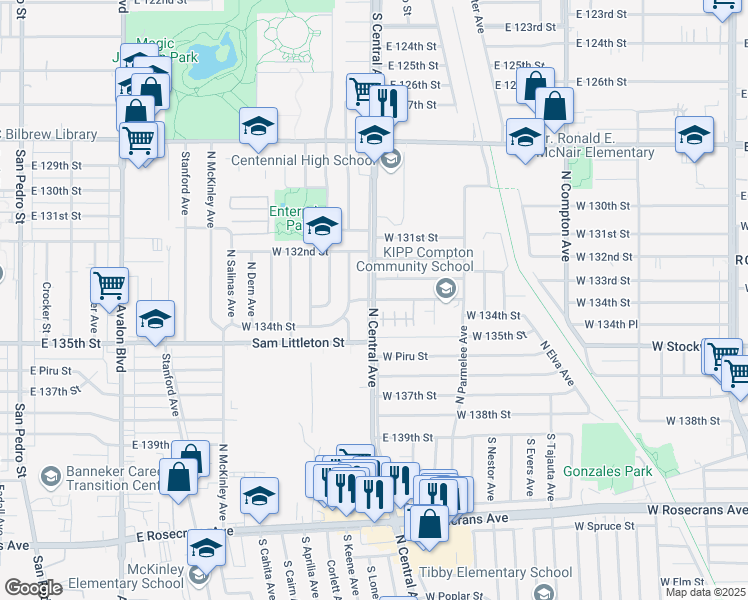 map of restaurants, bars, coffee shops, grocery stores, and more near North Central Avenue in Glendale