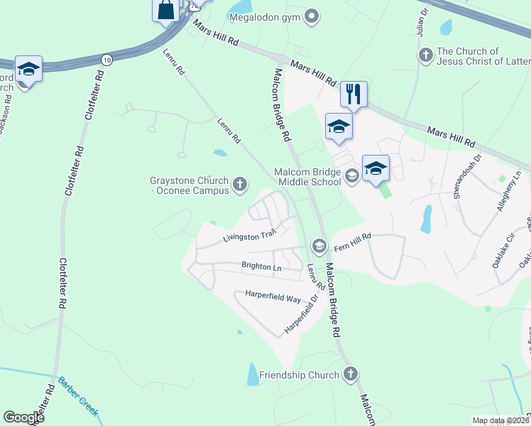 map of restaurants, bars, coffee shops, grocery stores, and more near 1040 Middleton Lane in Bogart