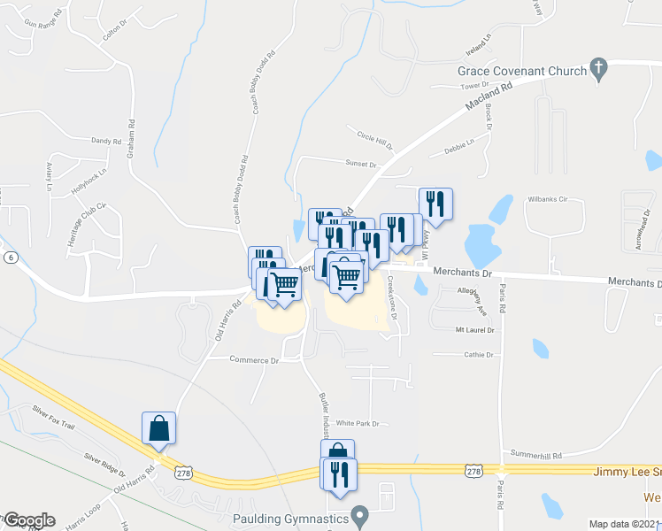map of restaurants, bars, coffee shops, grocery stores, and more near 365 Merchants Drive in Dallas