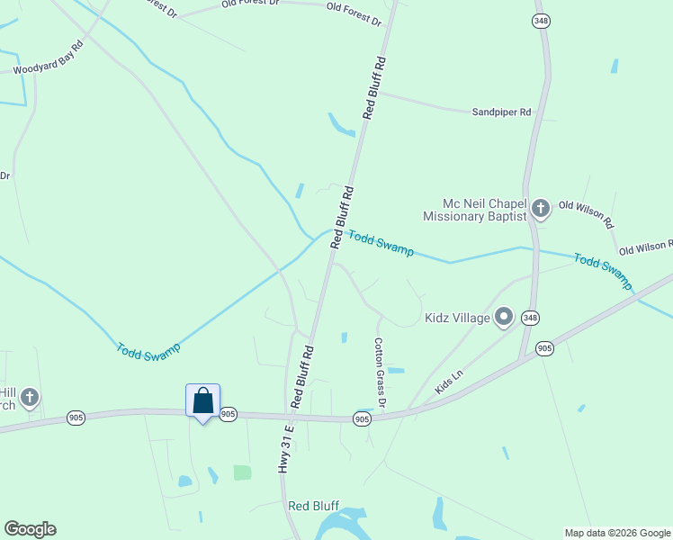 map of restaurants, bars, coffee shops, grocery stores, and more near 104 Winding Path Drive in Loris