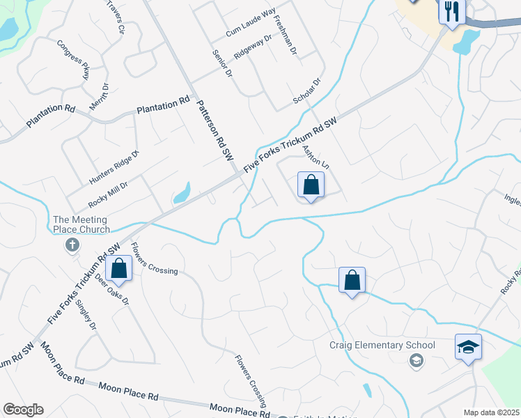 map of restaurants, bars, coffee shops, grocery stores, and more near 1822 Patterson Mill Way in Lawrenceville