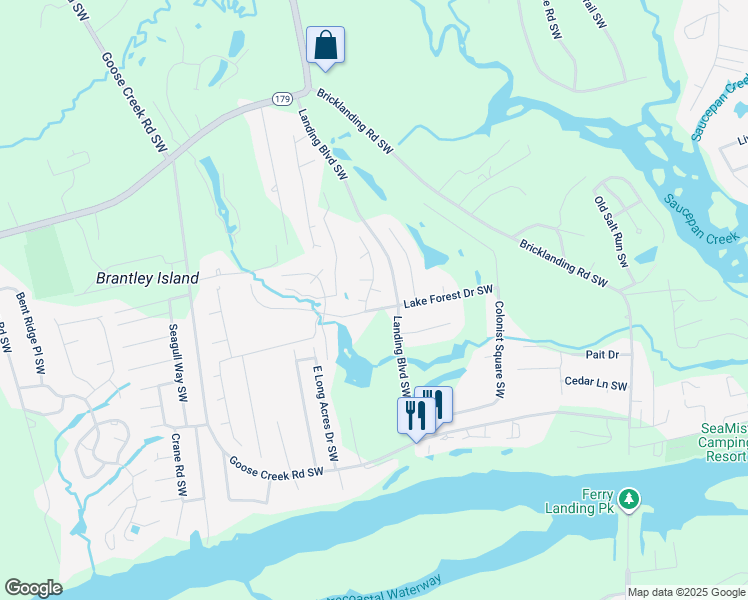 map of restaurants, bars, coffee shops, grocery stores, and more near 1664 Winding Way Southwest in Ocean Isle Beach