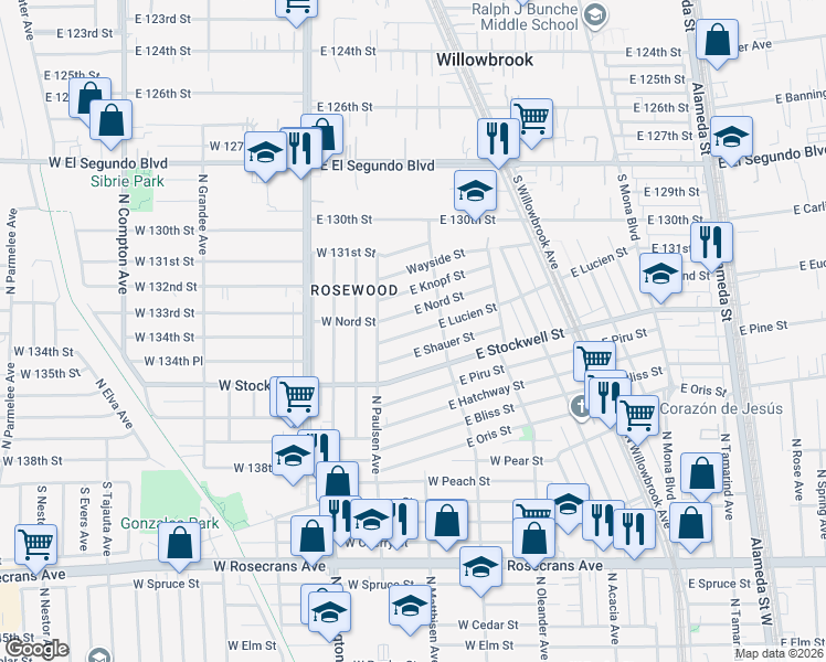 map of restaurants, bars, coffee shops, grocery stores, and more near in Los Angeles County