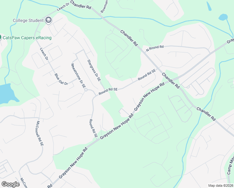 map of restaurants, bars, coffee shops, grocery stores, and more near 1784 Round Road Southeast in Grayson