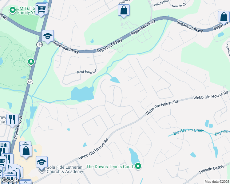 map of restaurants, bars, coffee shops, grocery stores, and more near 1450 White Flowers Lane in Lawrenceville