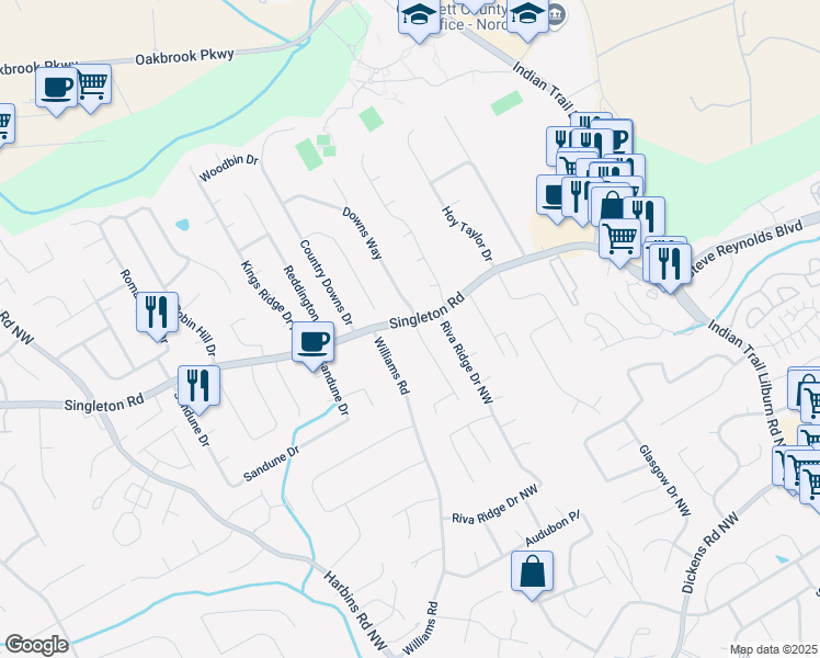map of restaurants, bars, coffee shops, grocery stores, and more near 1276 Seattle Slew Lane Northwest in Norcross