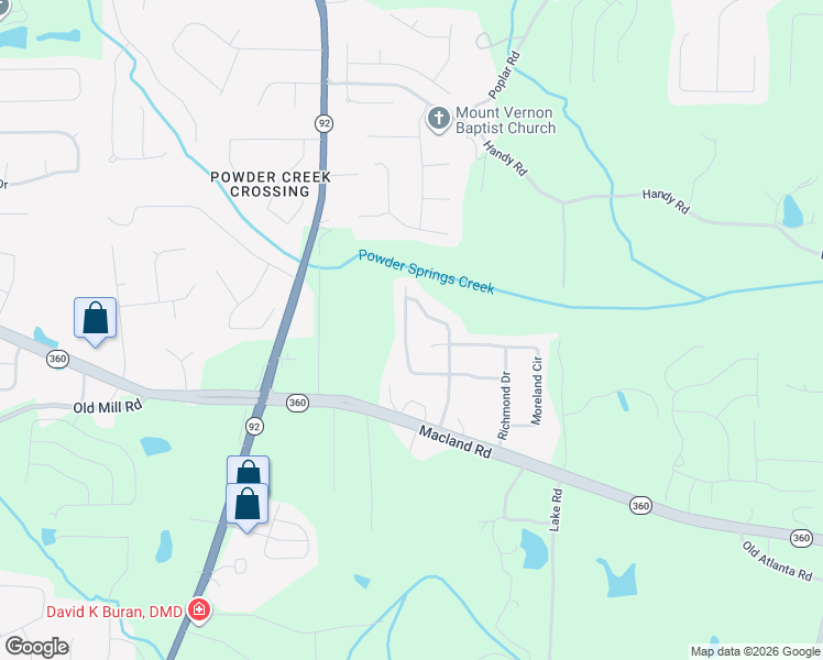 map of restaurants, bars, coffee shops, grocery stores, and more near 190 Christopher Drive in Hiram