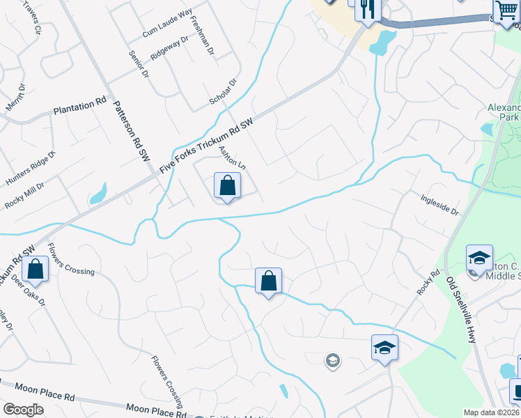 map of restaurants, bars, coffee shops, grocery stores, and more near 791 Ashton Lane in Lawrenceville