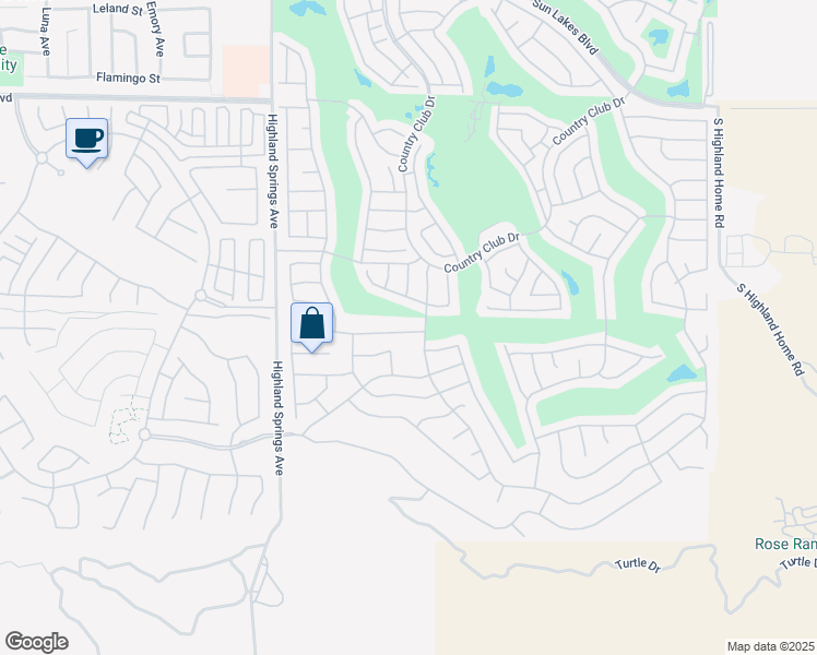 map of restaurants, bars, coffee shops, grocery stores, and more near 5973 Turnberry Drive in Banning