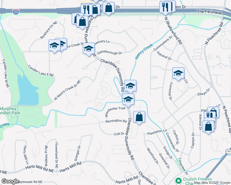 map of restaurants, bars, coffee shops, grocery stores, and more near 4108 D'Youville Trace in Atlanta