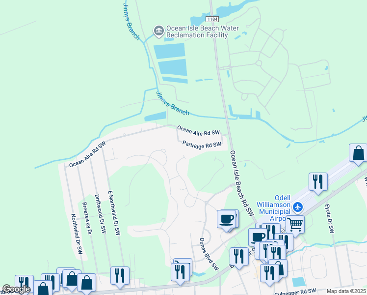 map of restaurants, bars, coffee shops, grocery stores, and more near 6333 Partridge Road Southwest in Ocean Isle Beach